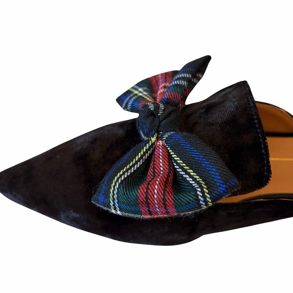 INTENTIONALLY BLANK Tartan Black Velvet Picadeli Plaid Bow Mules Size 6 New - Picture 5 of 16